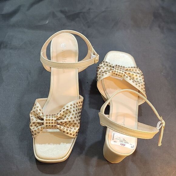 BRAND NEW WELLSFOUNTN RHINESTONE BOWNOT BLOCK HEEL OPEN-TOE SANDAL G1 - Picture 11 of 15